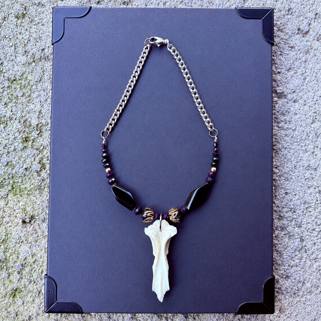 Gender-Neutral Beaded Necklace with Found Bone