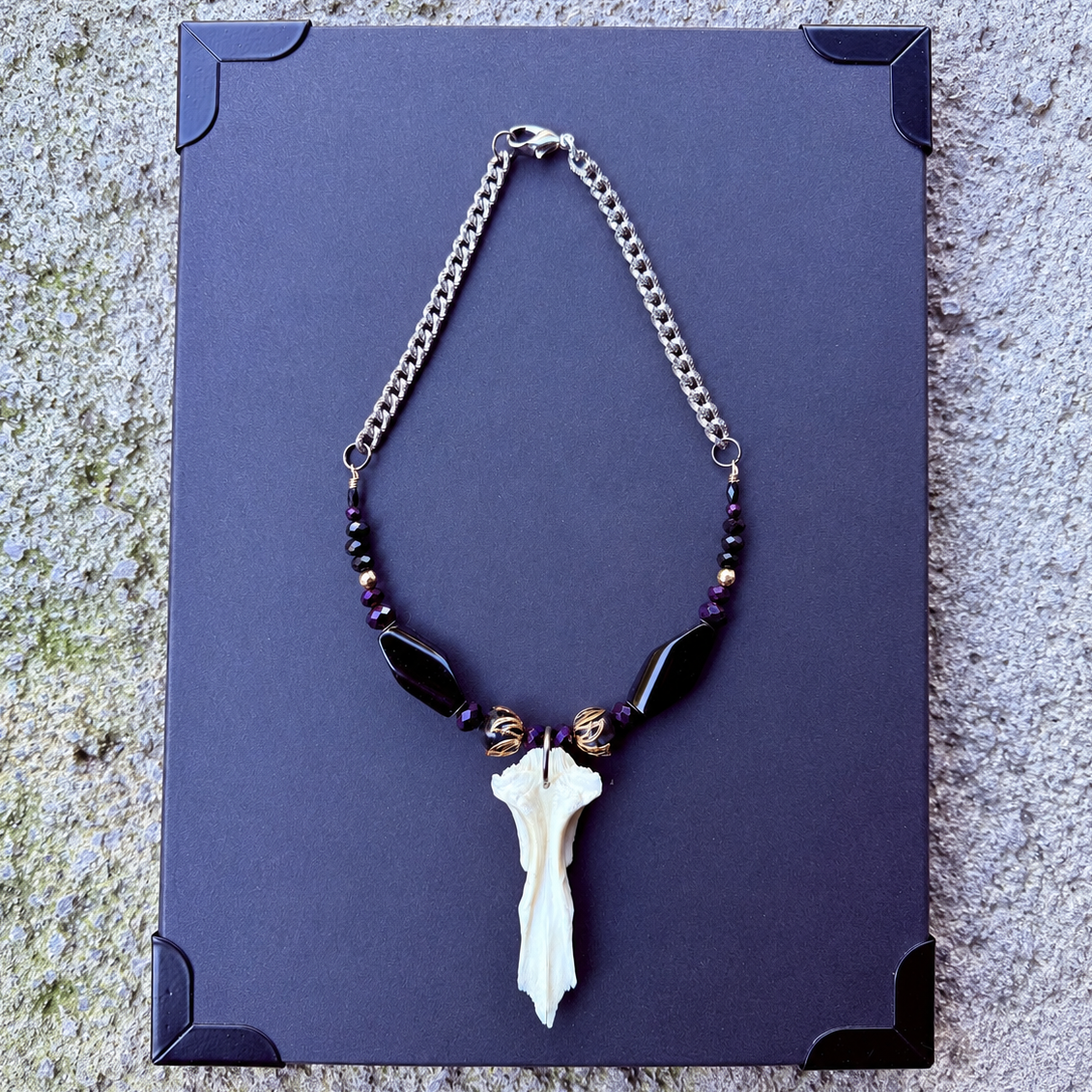 Gender-Neutral Beaded Necklace with Found Bone