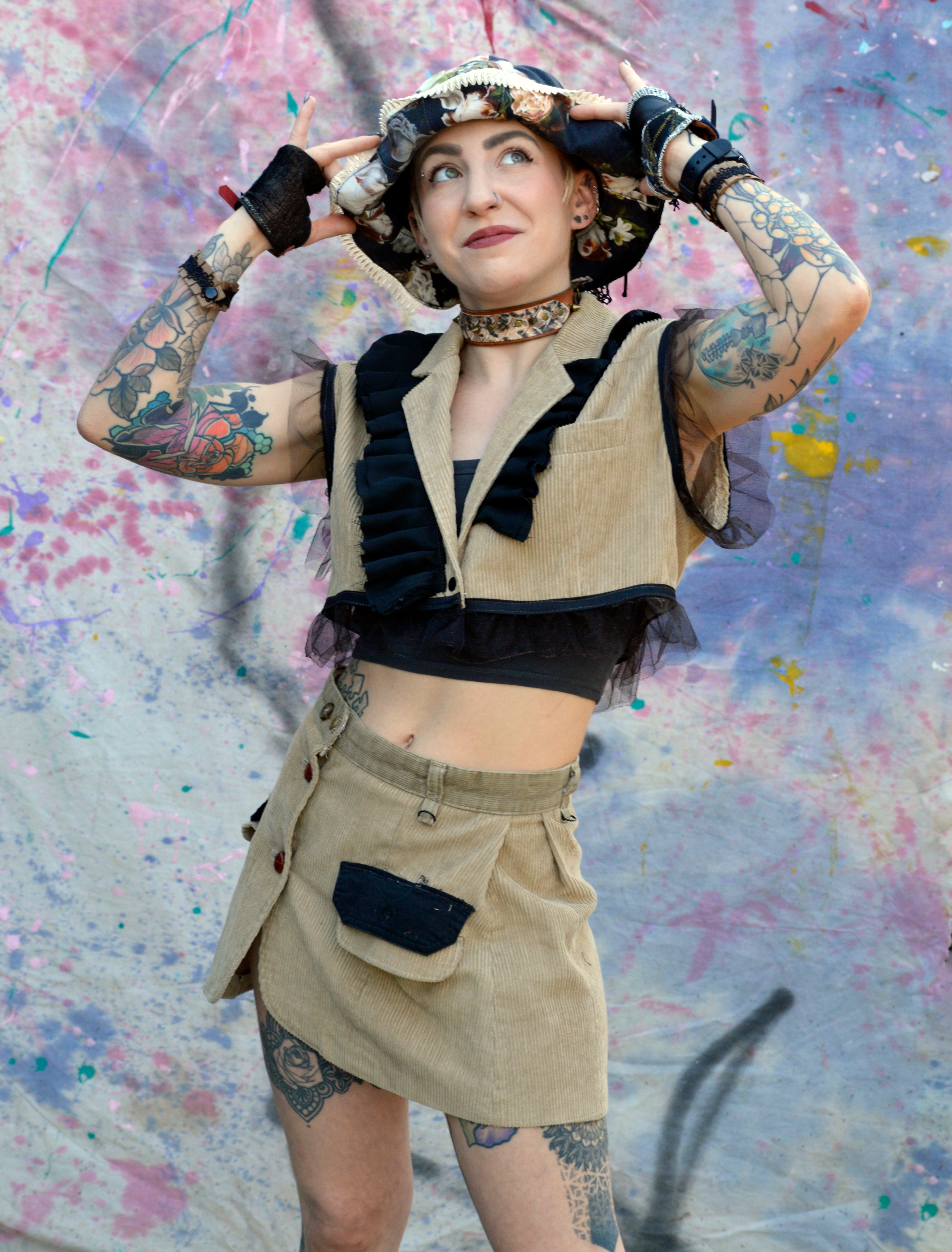 Corduroy Vest And Skirt Combo