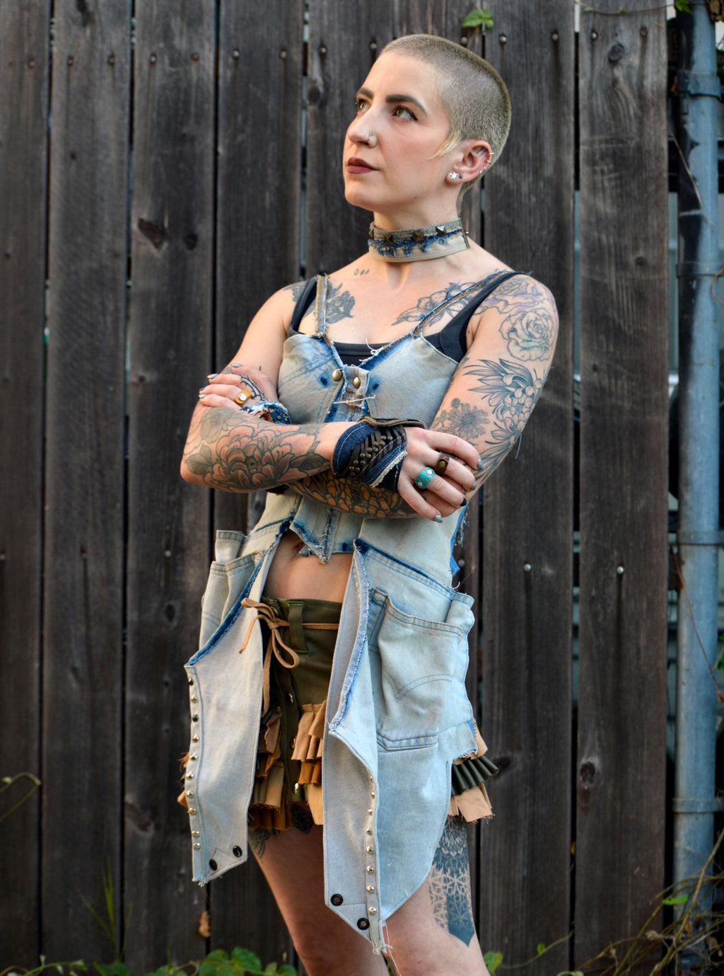 Postapocalyptic Modular Denim Corset Top
