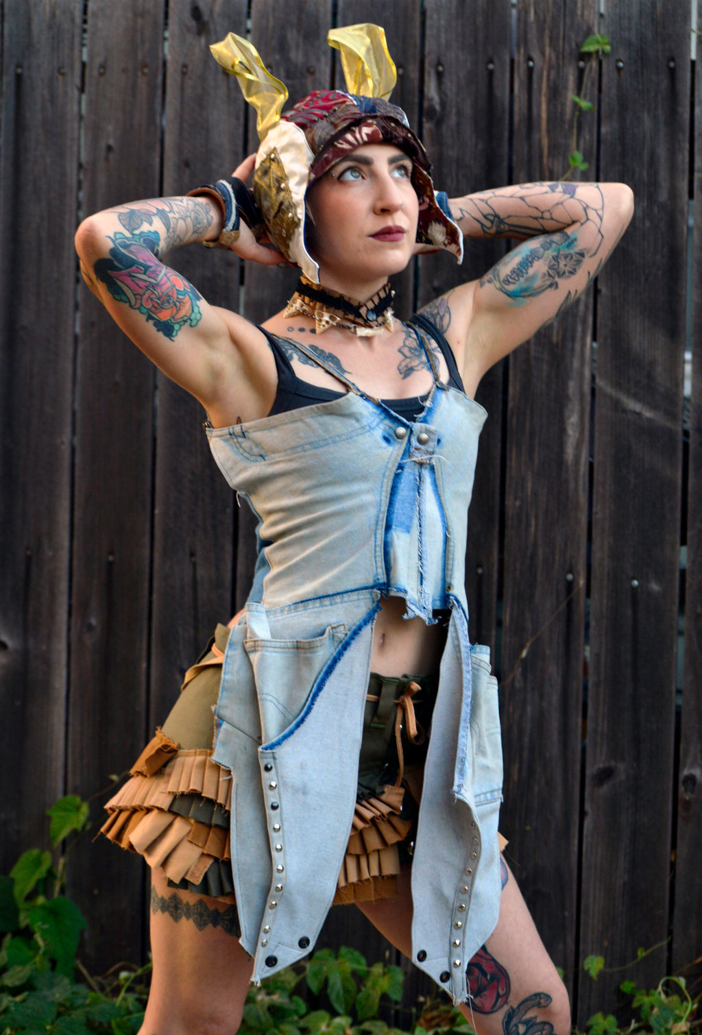 Postapocalyptic Modular Denim Corset Top