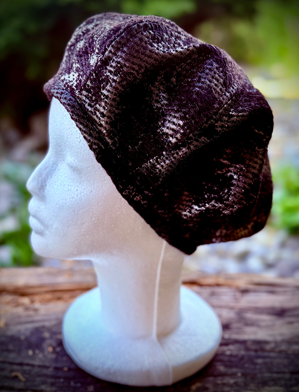 Black and Silver Beret Hat XS