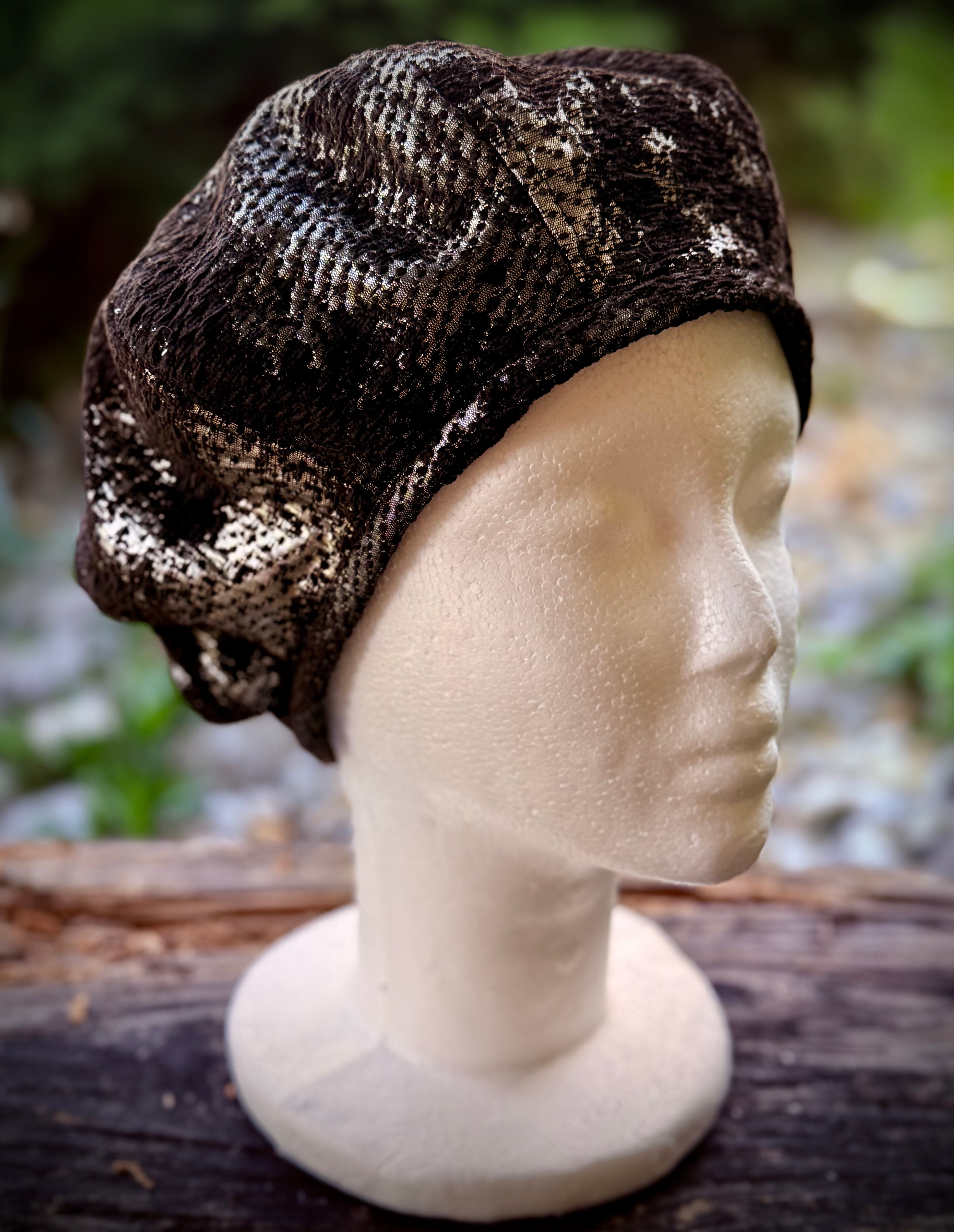 Black and Silver Beret Hat XS