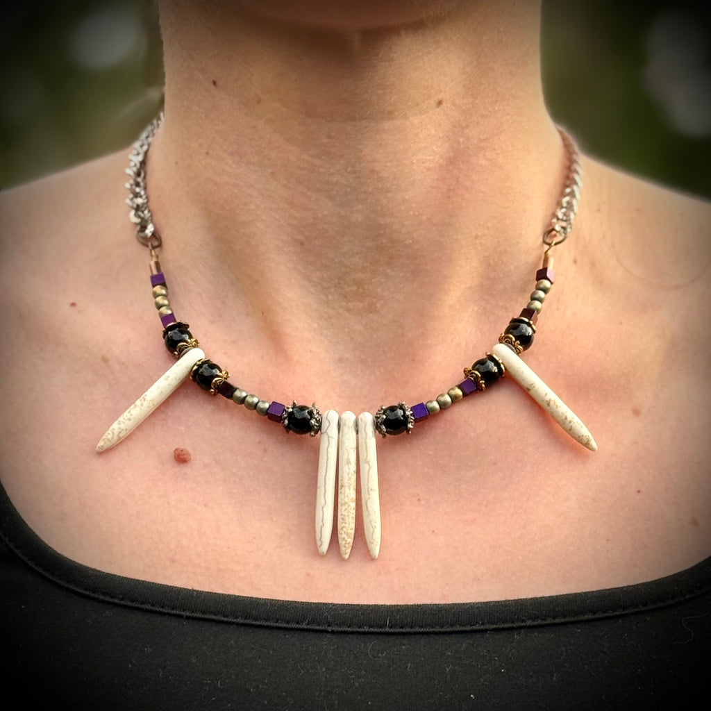 Gender-Neutral Beaded Necklace with Howlite Stone