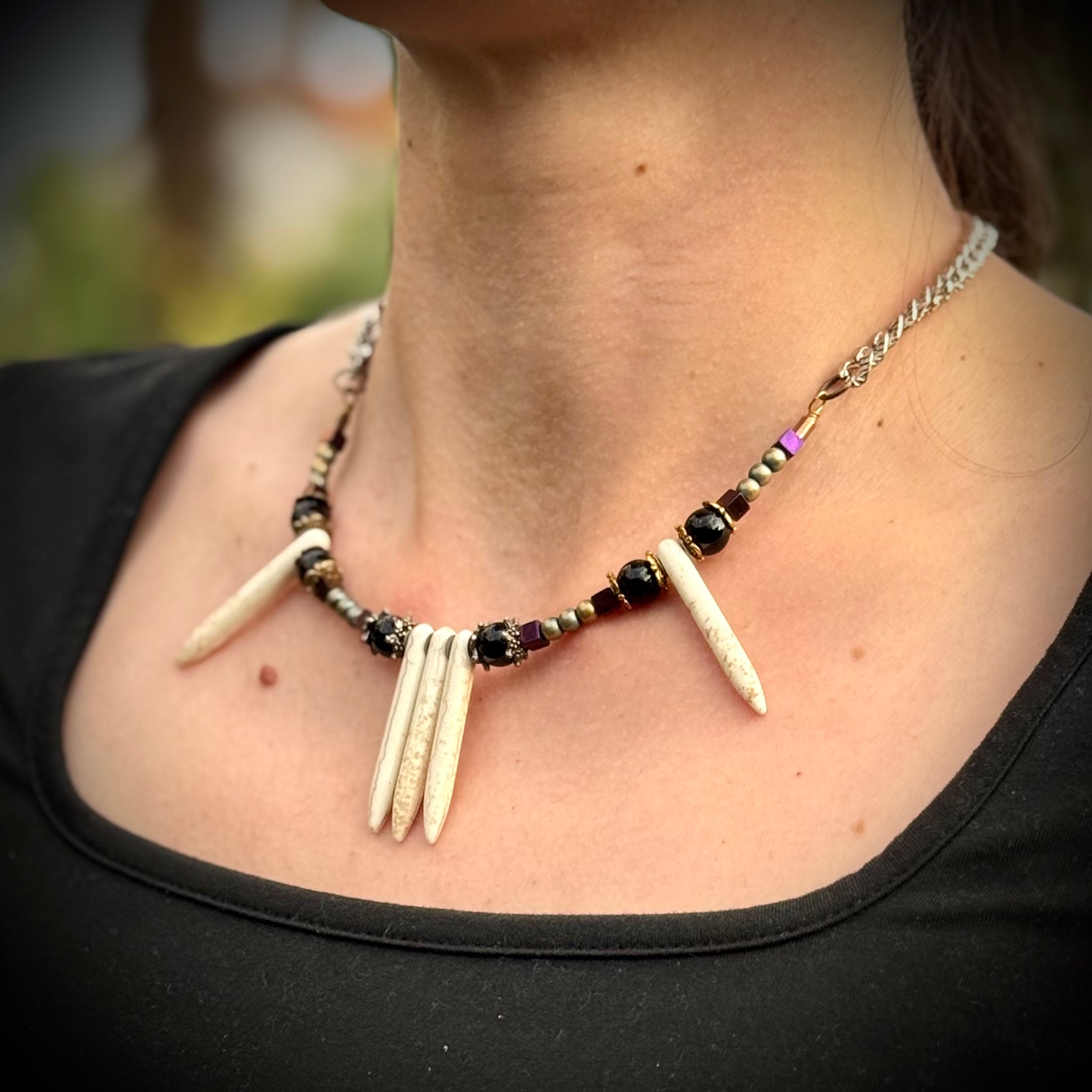 Gender-Neutral Beaded Necklace with Howlite Stone
