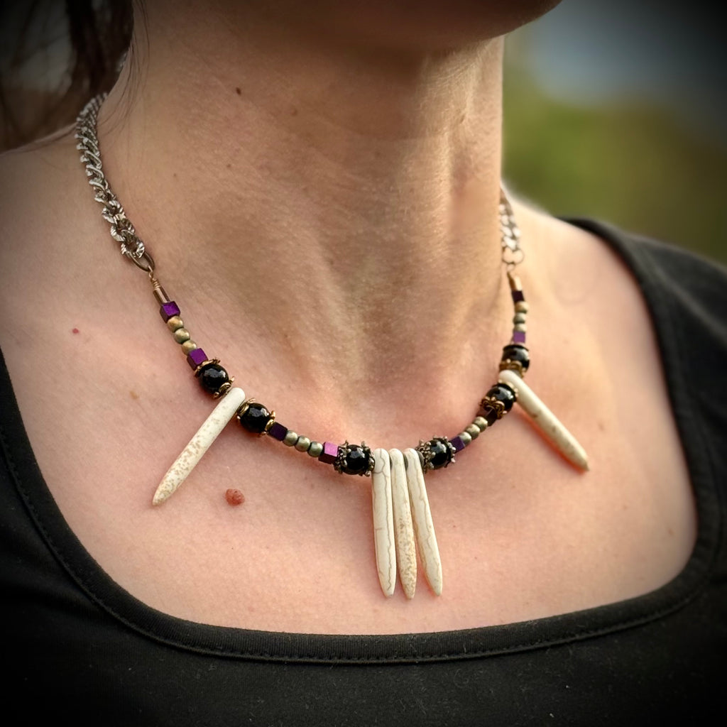 Gender-Neutral Beaded Necklace with Howlite Stone