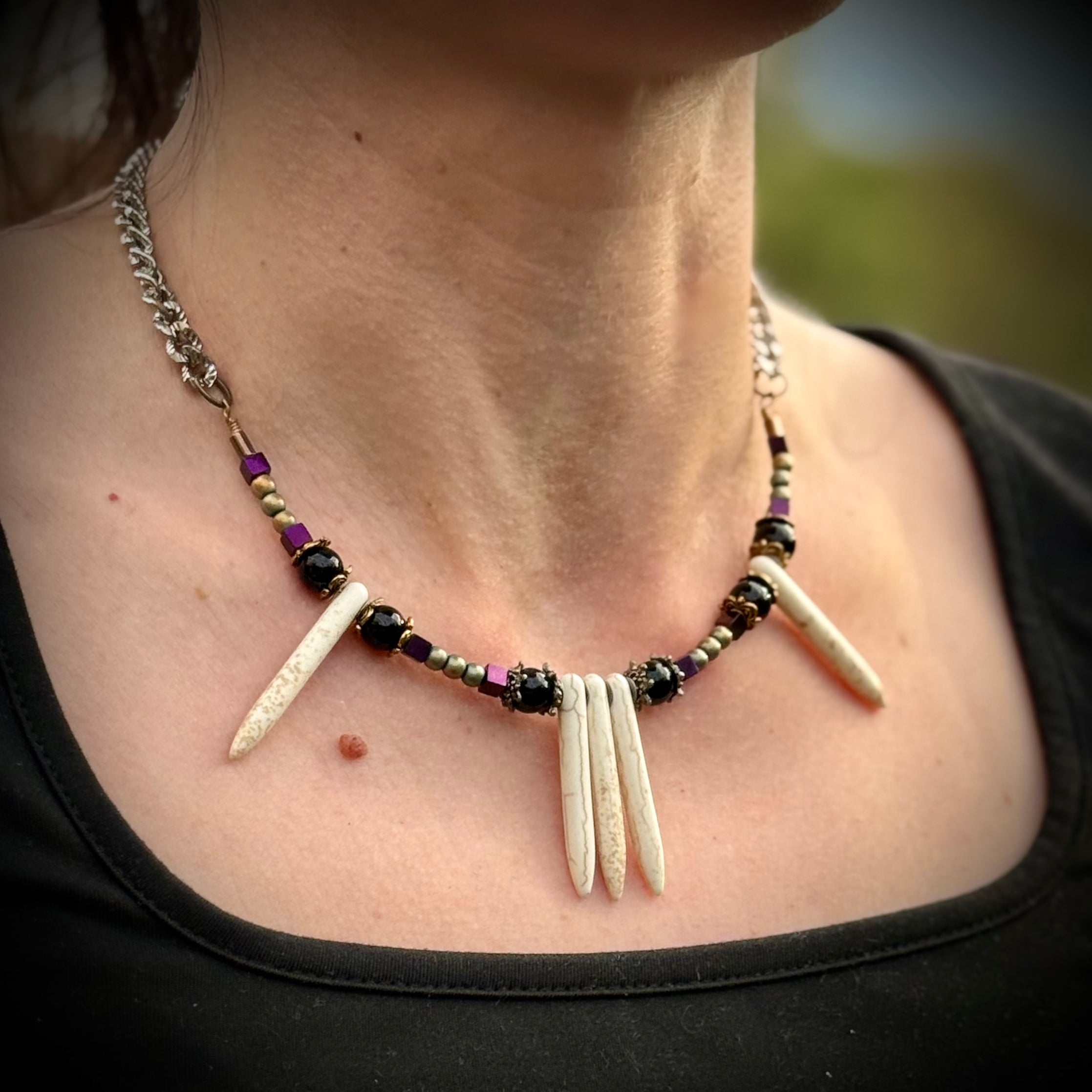 Gender-Neutral Beaded Necklace with Howlite Stone