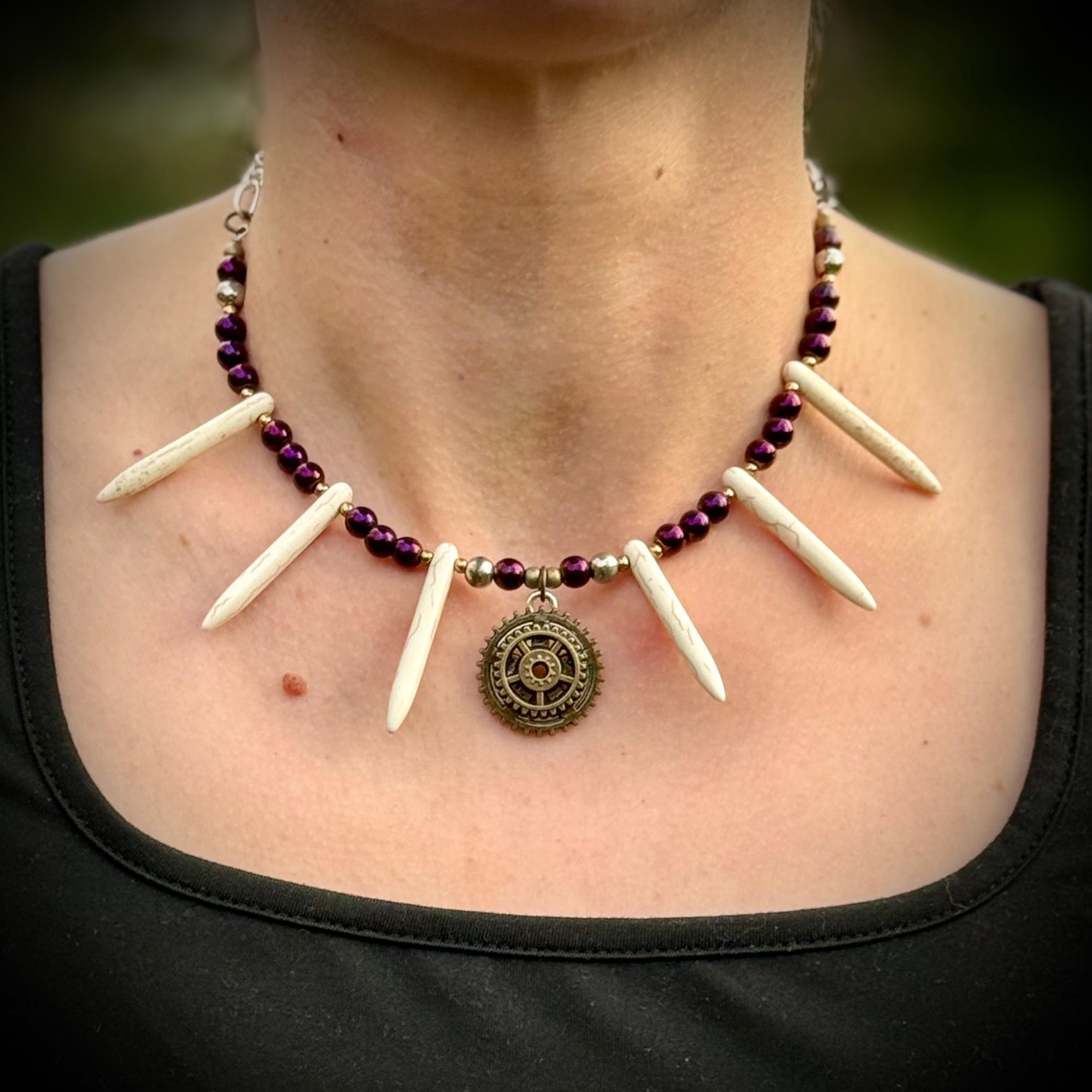 Gender-Neutral Beaded Necklace with Howlite Stone