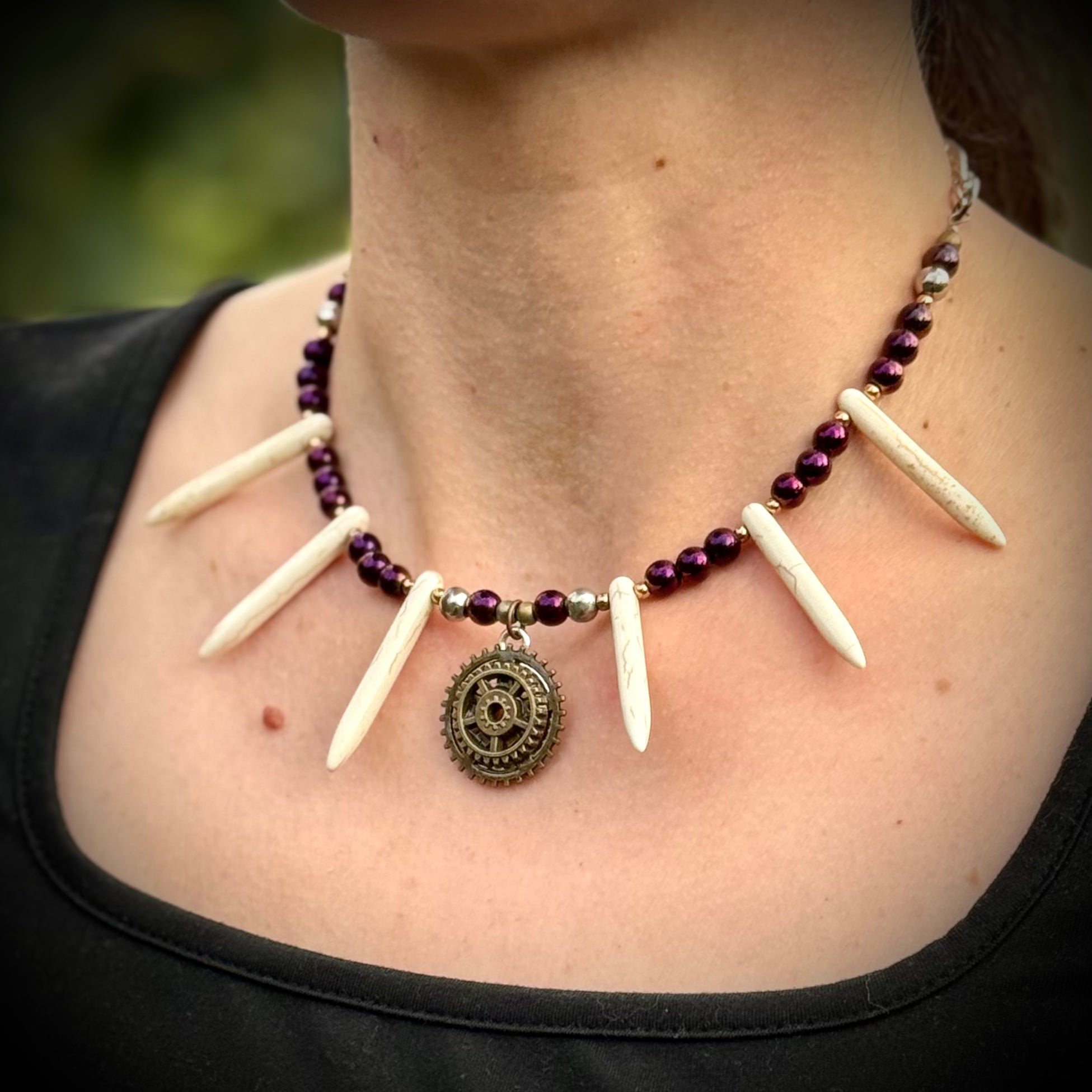 Gender-Neutral Beaded Necklace with Howlite Stone