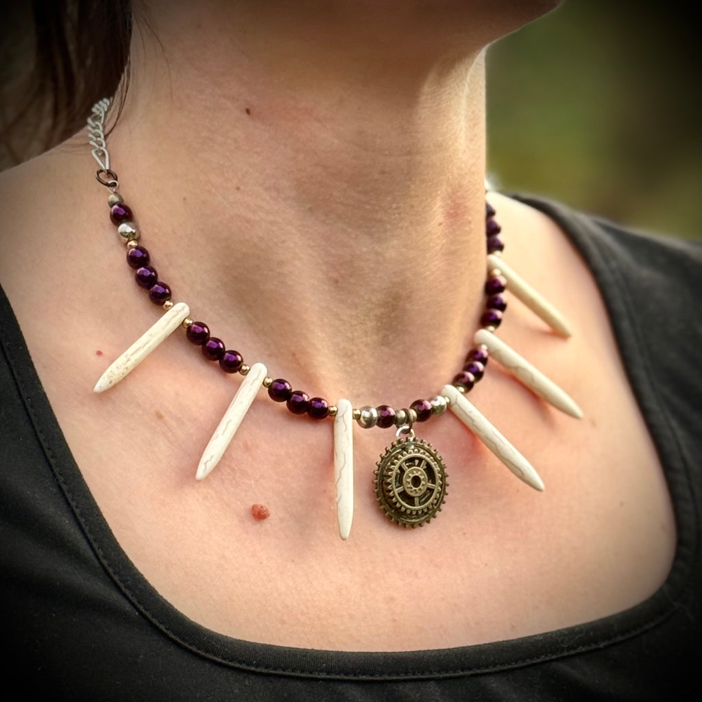 Gender-Neutral Beaded Necklace with Howlite Stone