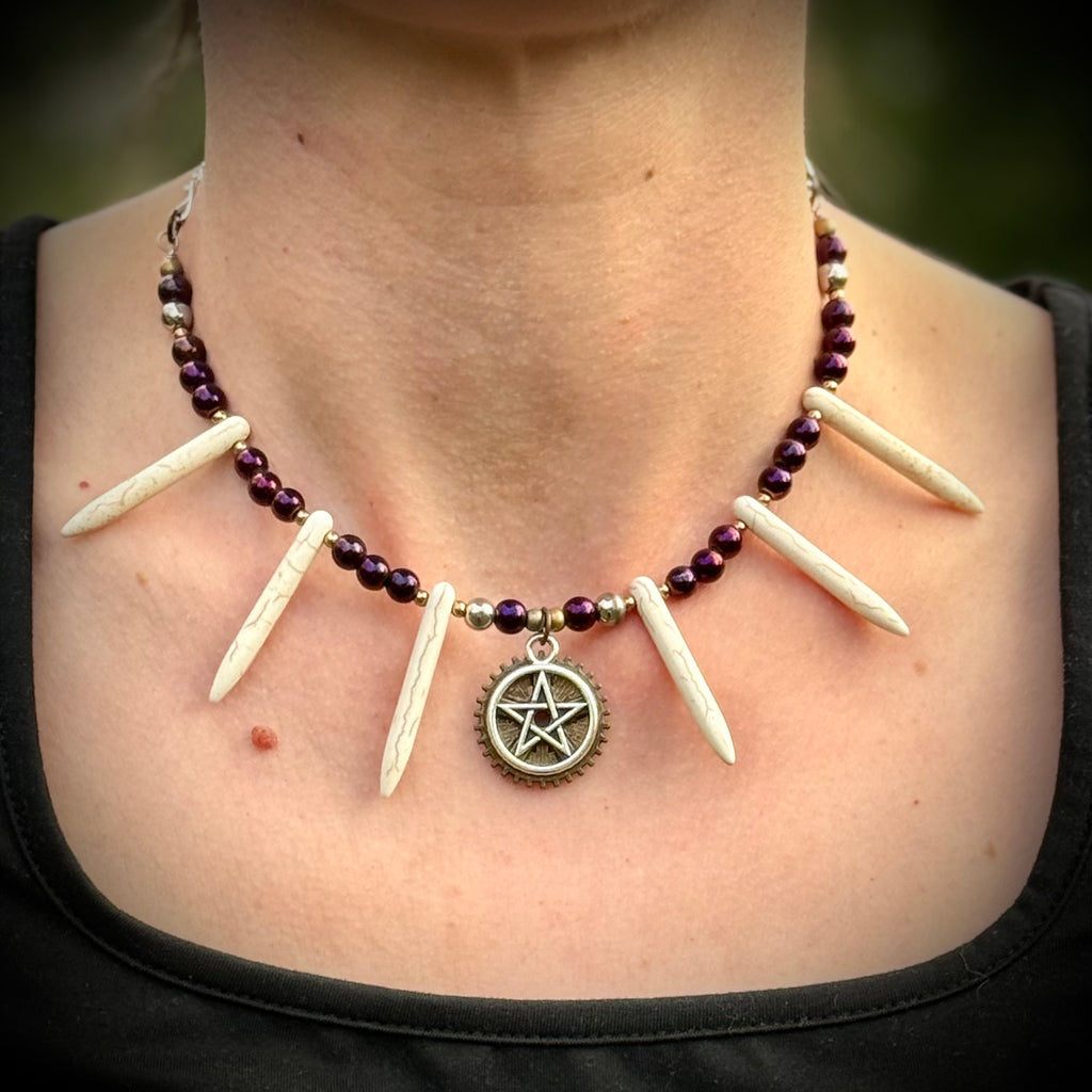 Gender-Neutral Beaded Necklace with Howlite Stone