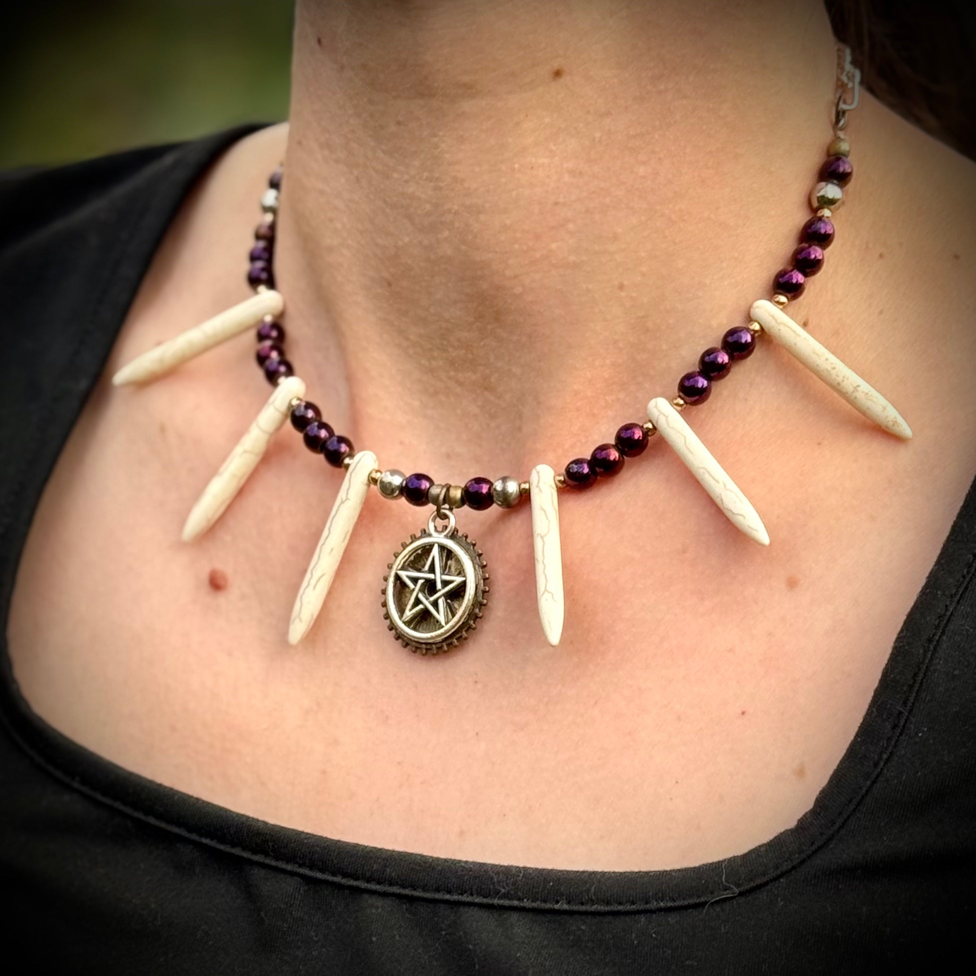 Gender-Neutral Beaded Necklace with Howlite Stone