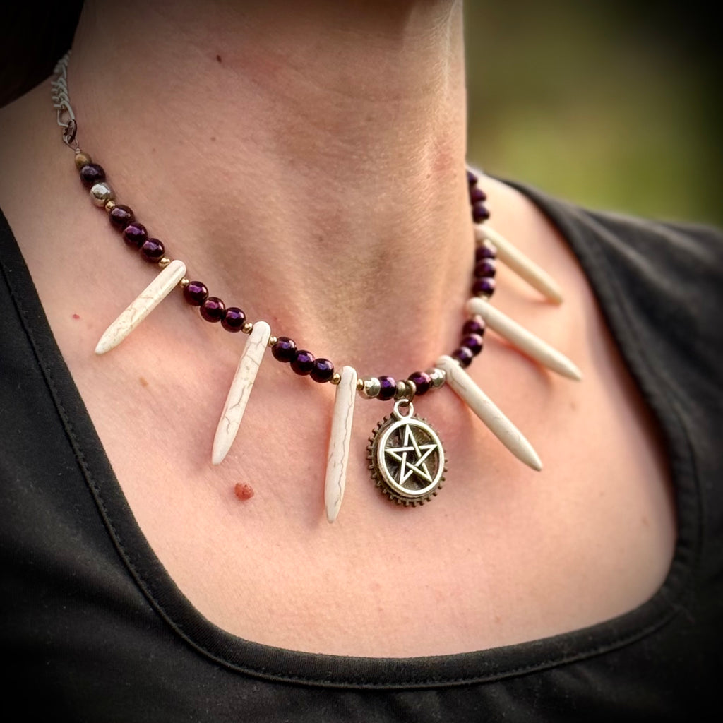 Gender-Neutral Beaded Necklace with Howlite Stone