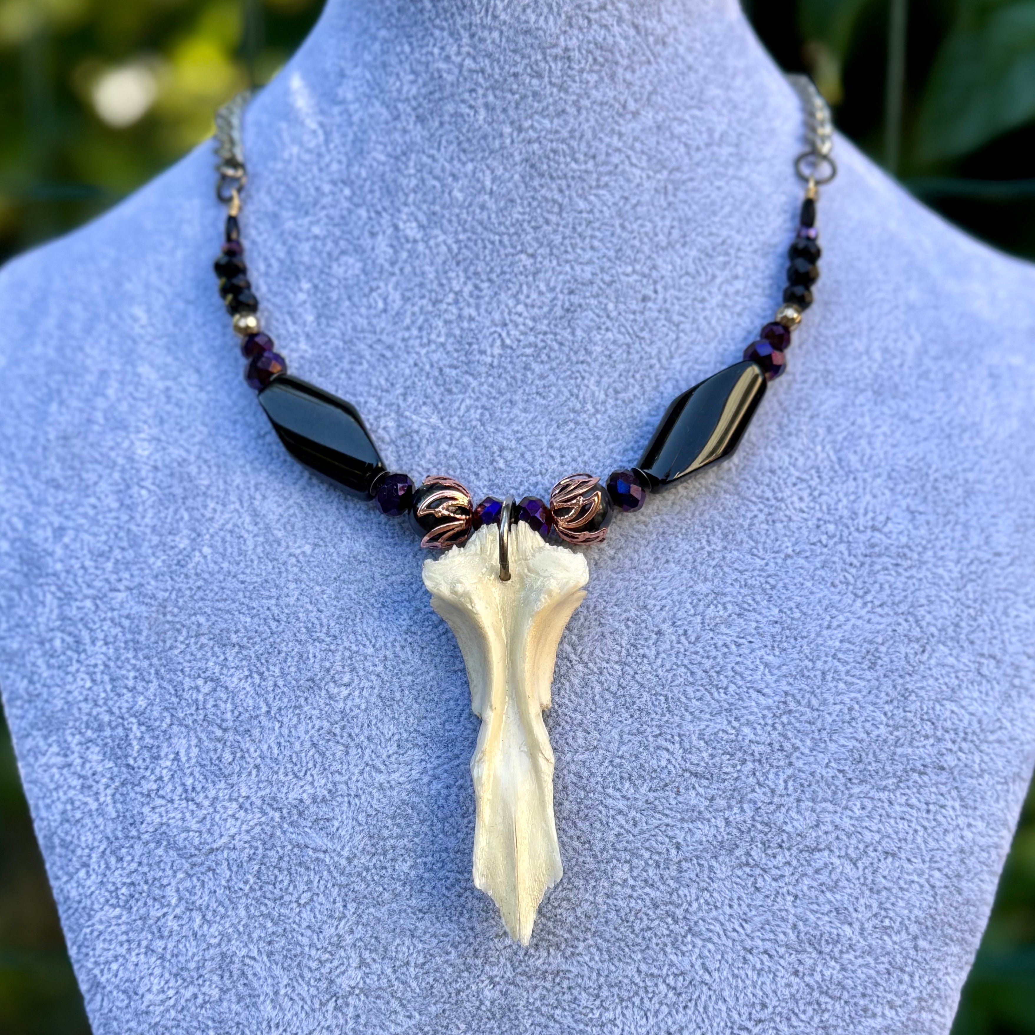 Gender-Neutral Beaded Necklace with Found Bone
