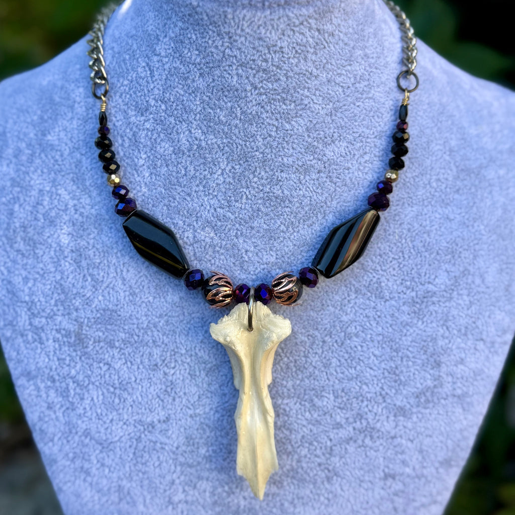 Gender-Neutral Beaded Necklace with Found Bone