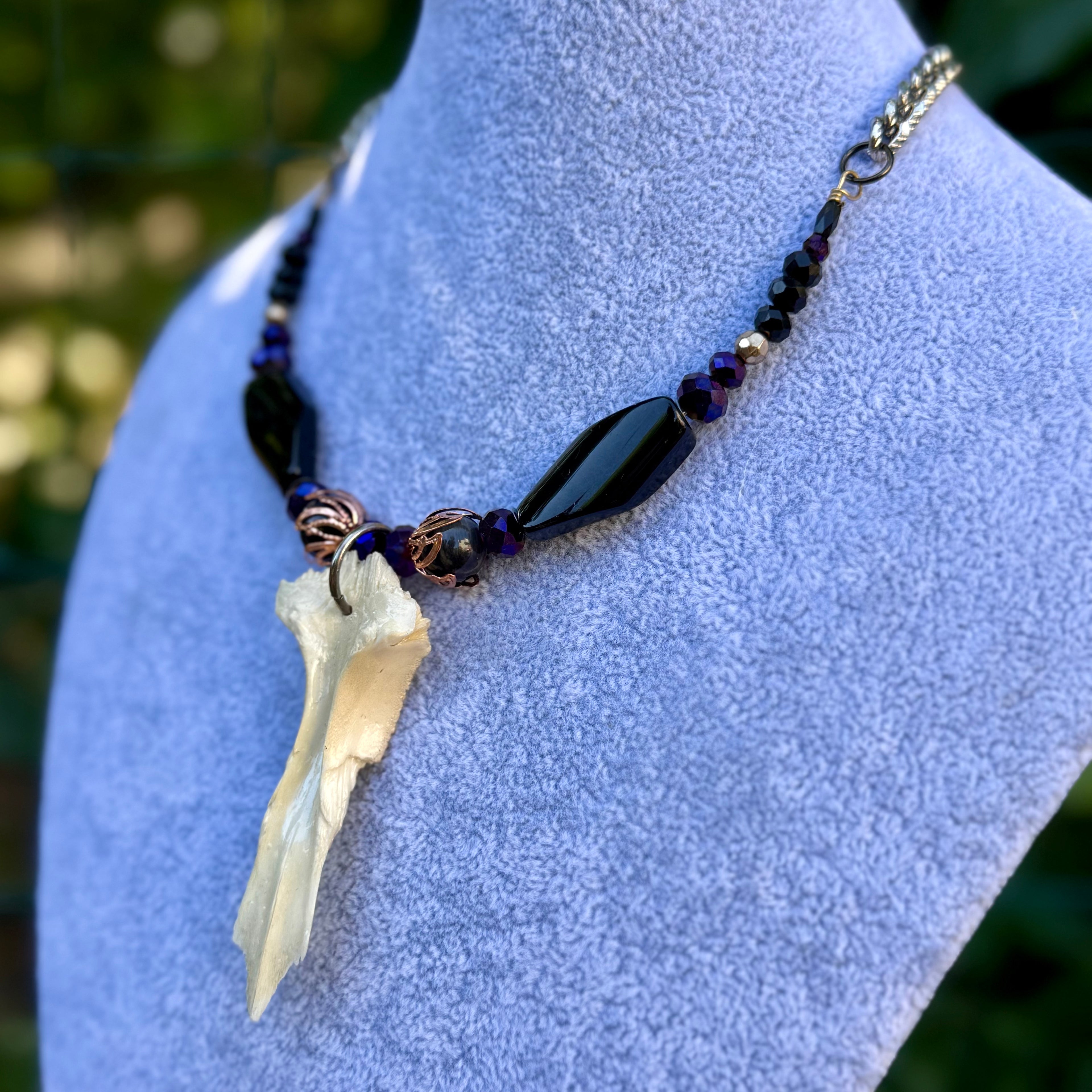 Gender-Neutral Beaded Necklace with Found Bone