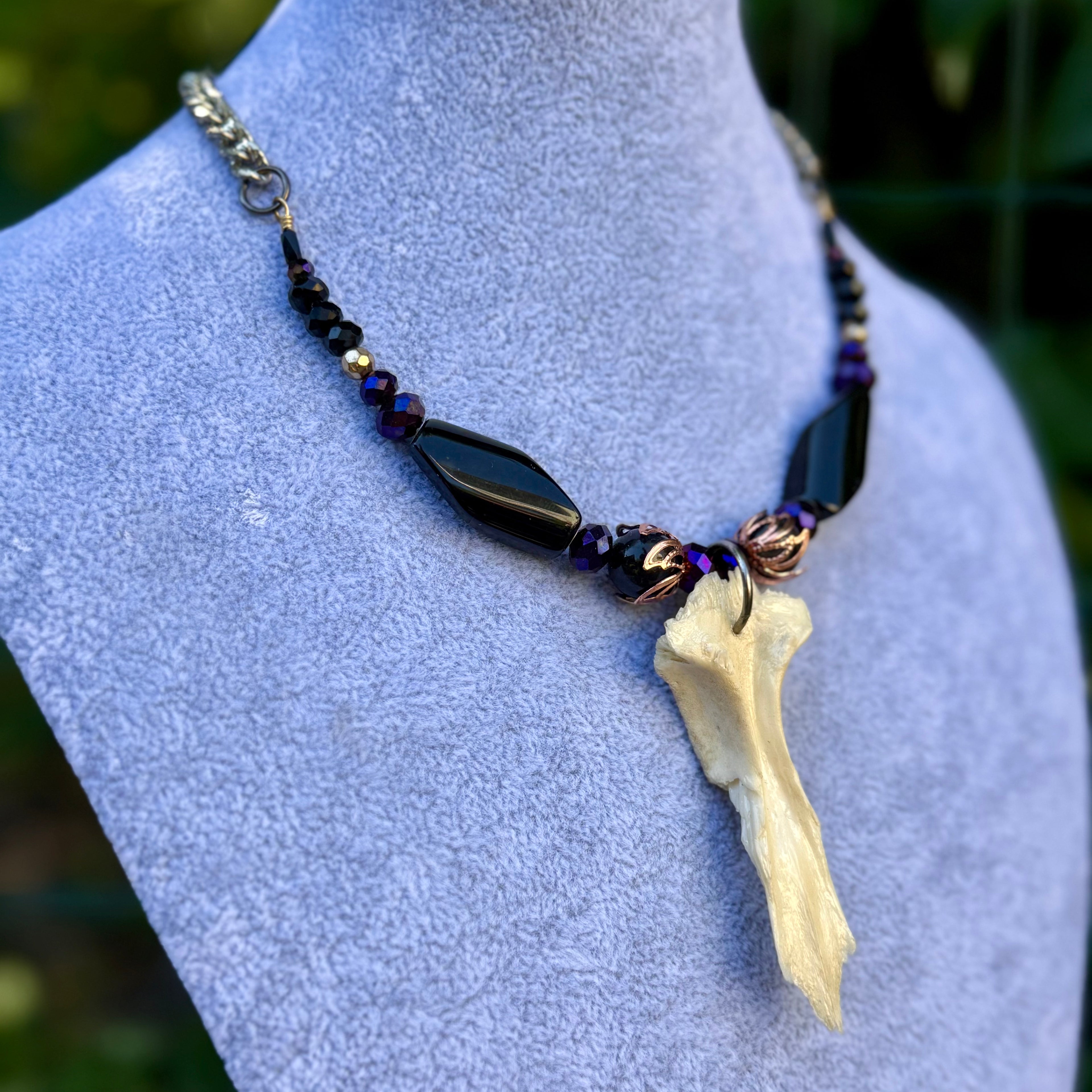 Gender-Neutral Beaded Necklace with Found Bone
