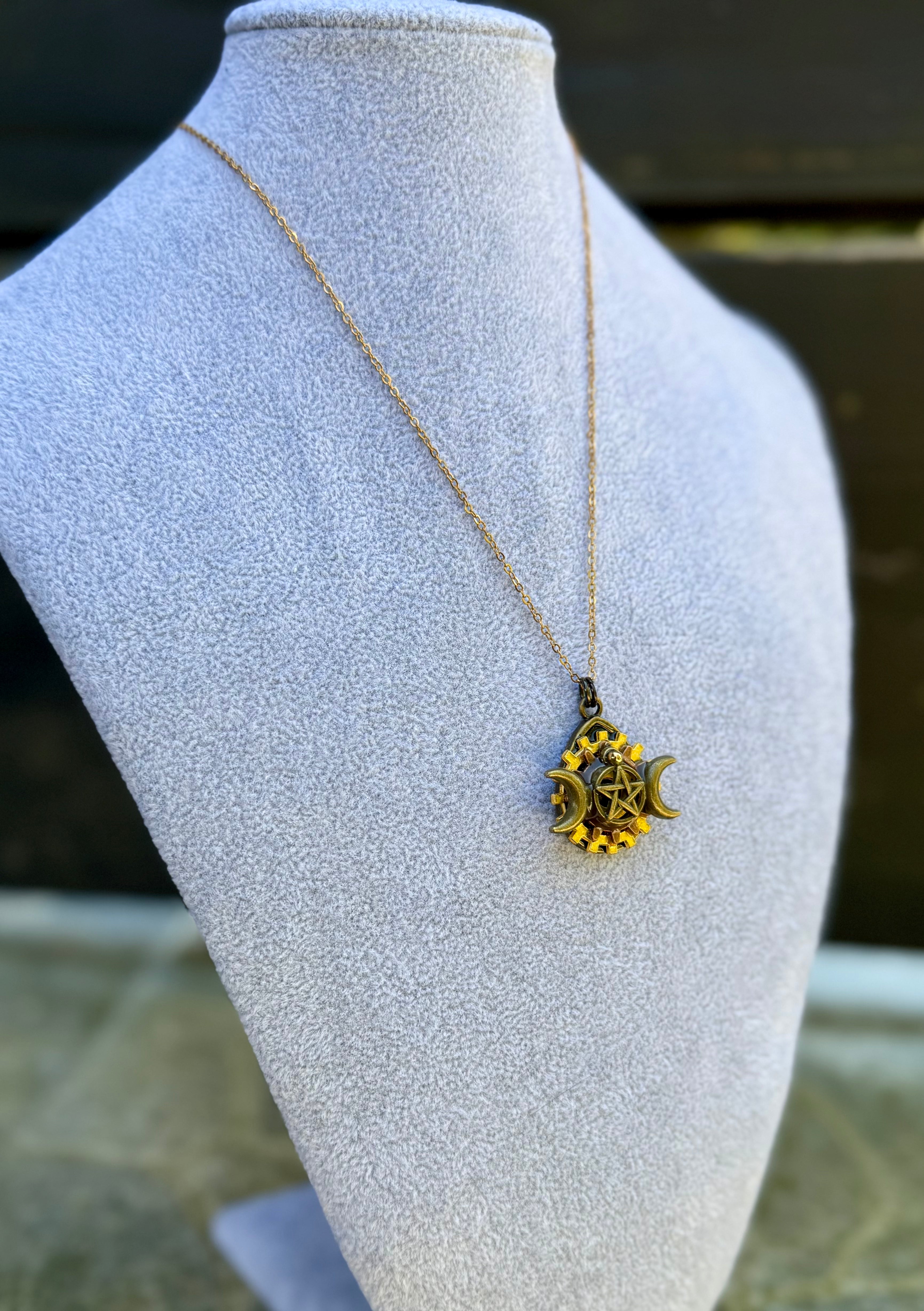 Gender-Neutral Pentagram Moon Necklace