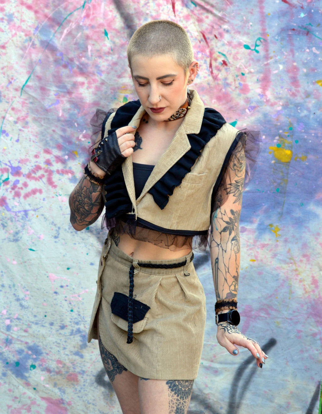 Corduroy Vest And Skirt Combo