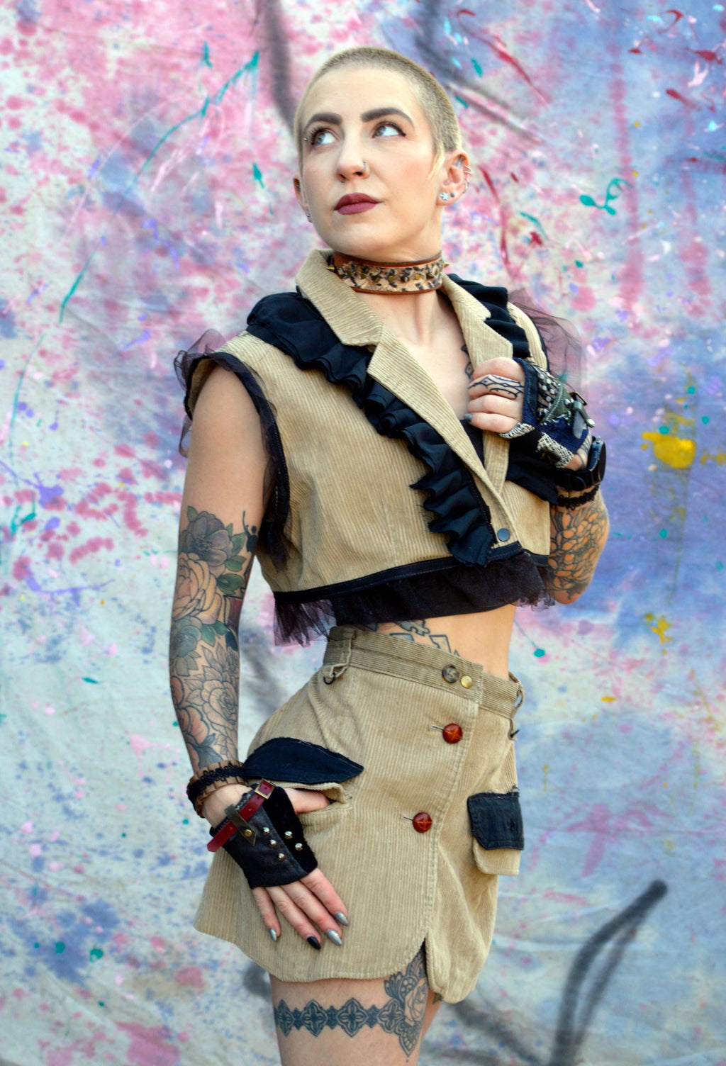 Corduroy Vest And Skirt Combo