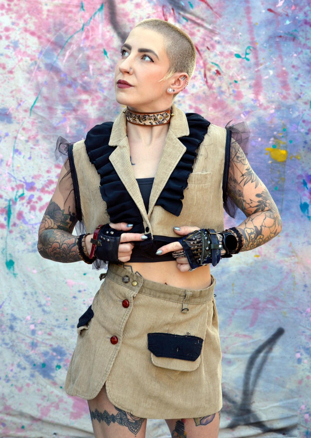 Corduroy Vest And Skirt Combo