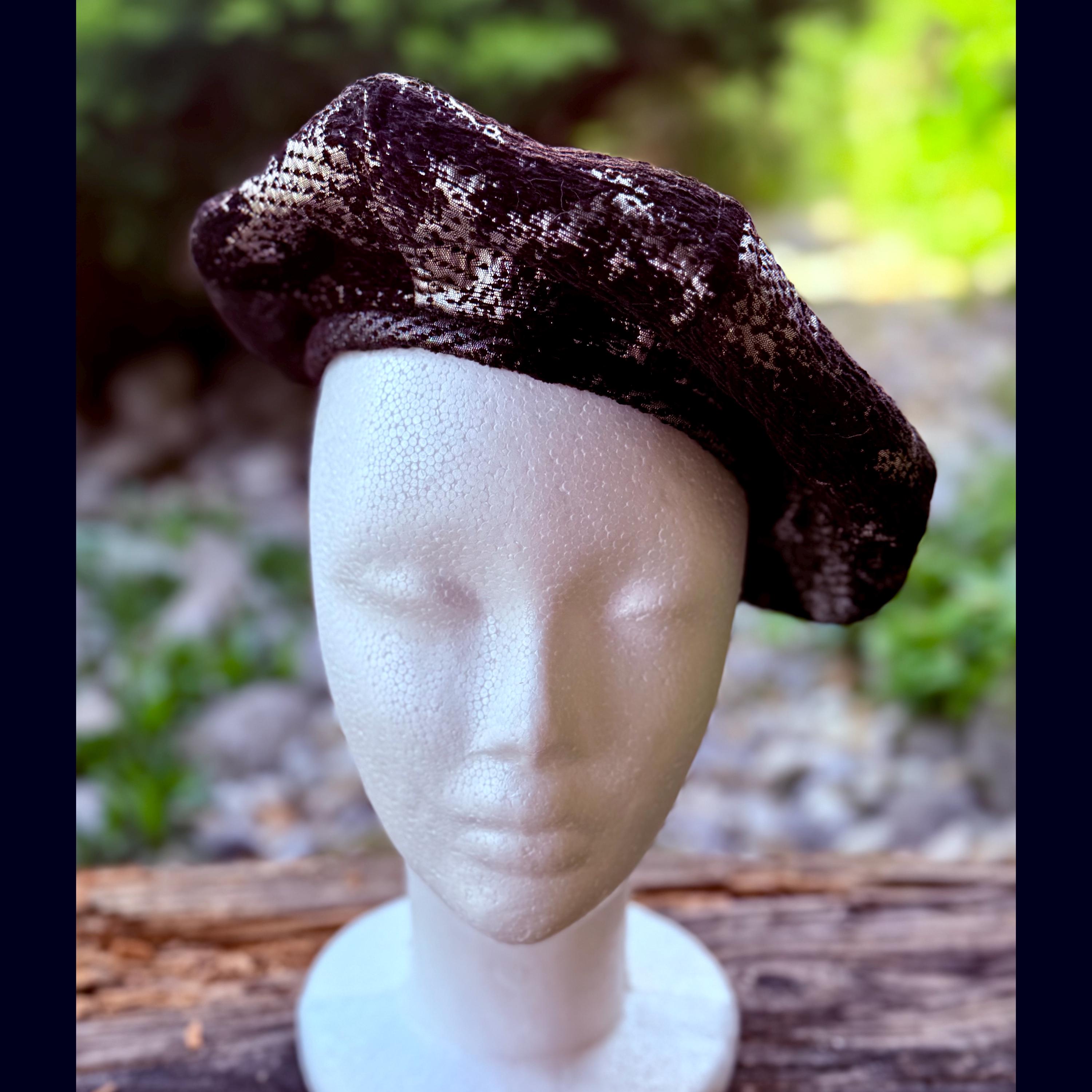 Black and Silver Beret Hat XS