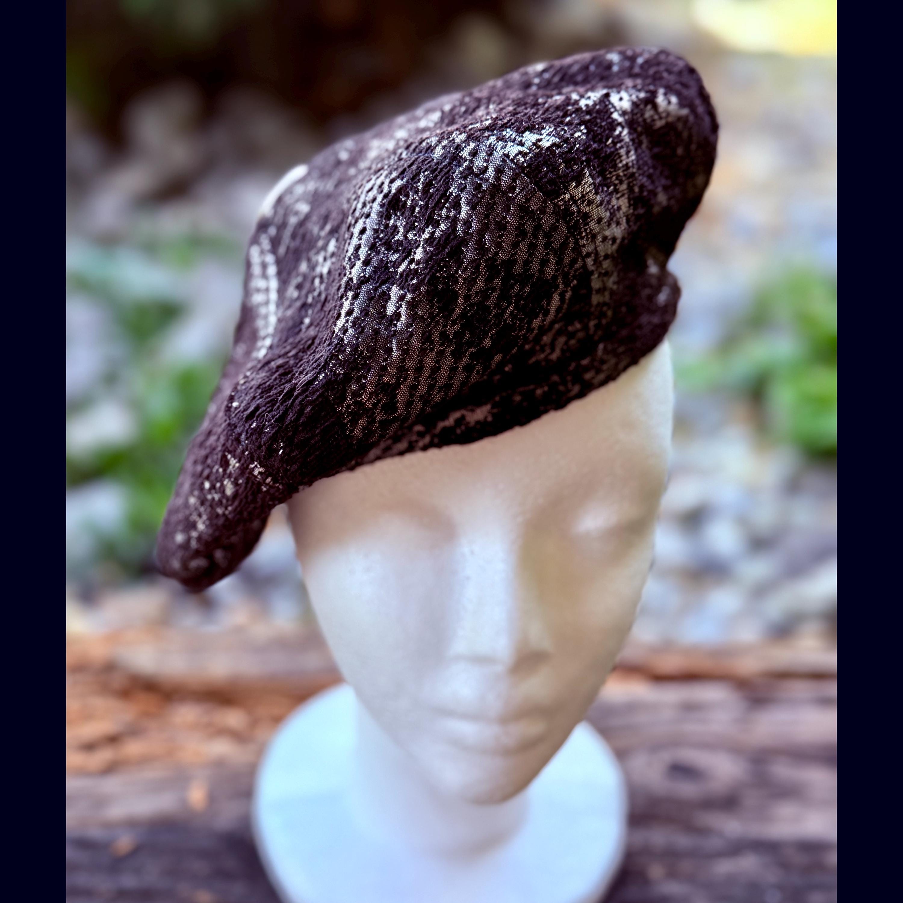 Black and Silver Beret Hat XS