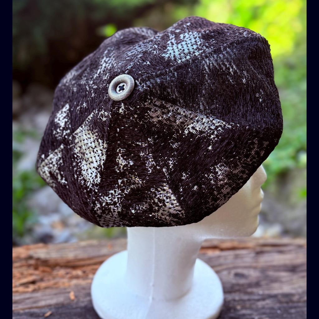 Black and Silver Beret Hat XS