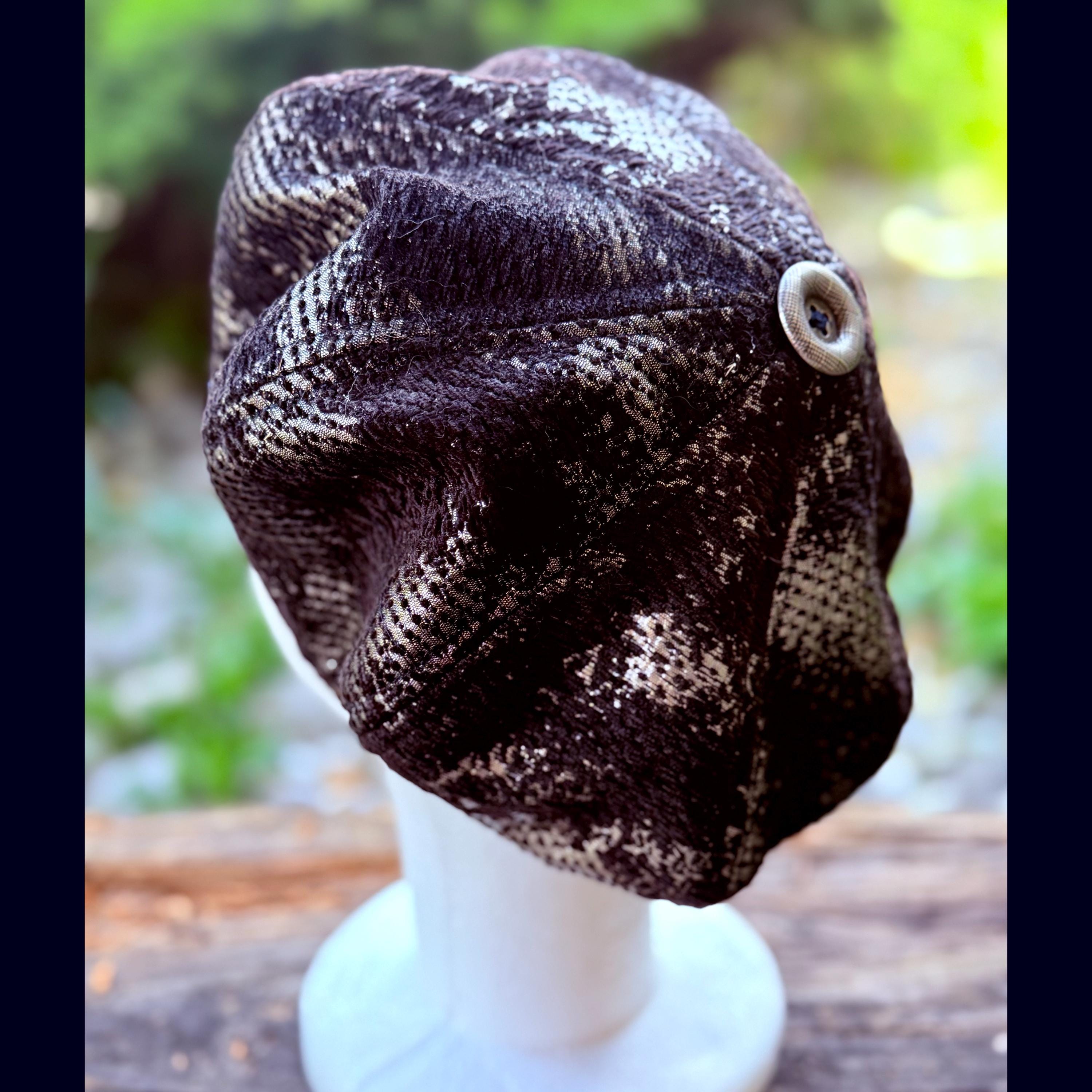 Black and Silver Beret Hat XS