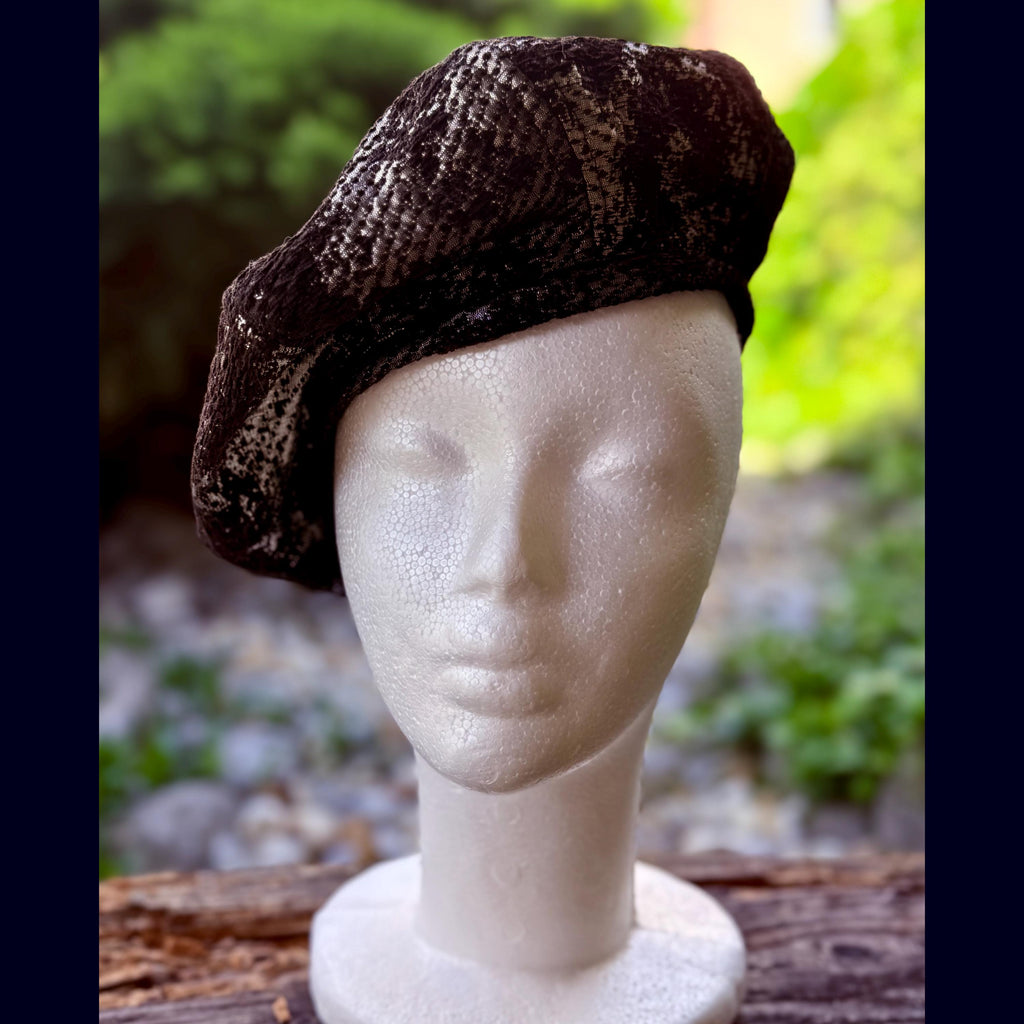 Black and Silver Beret Hat XS