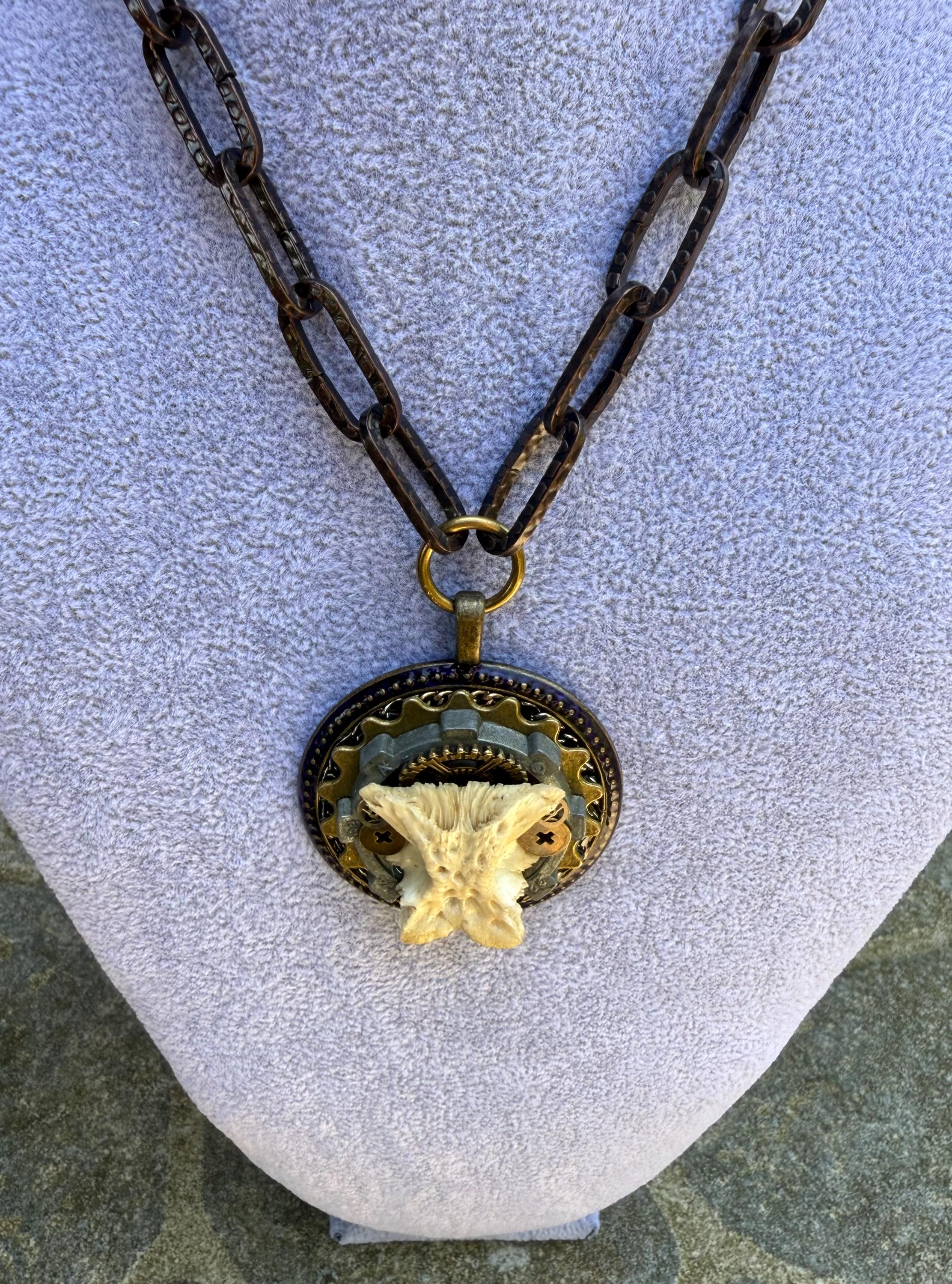Gender-Neutral Chain Necklace with Bone Pendant