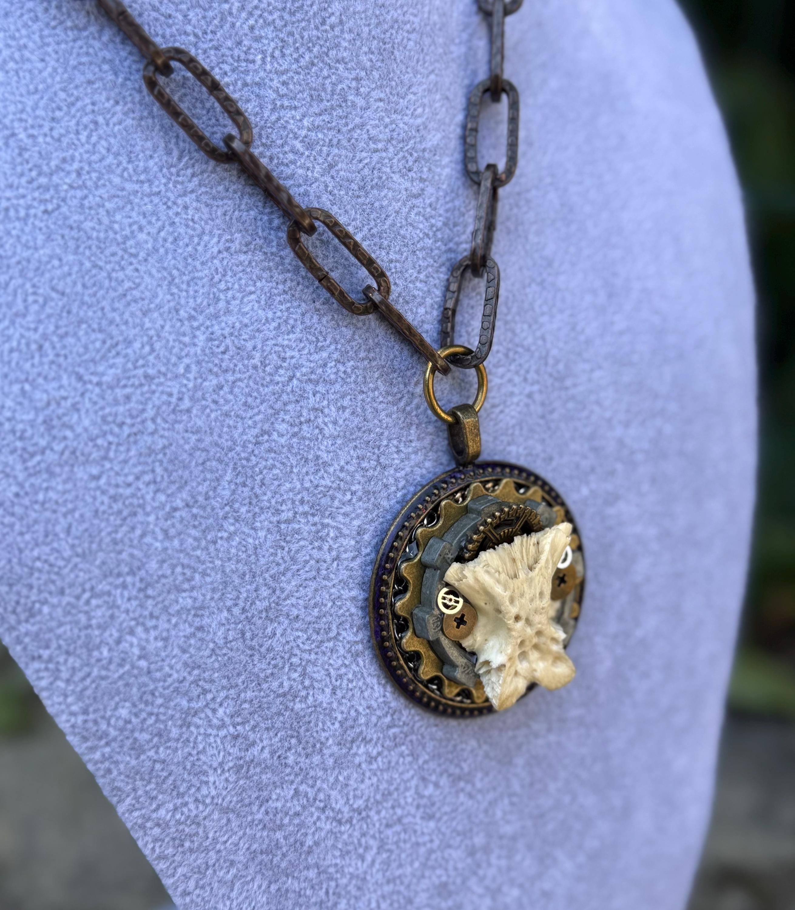 Gender-Neutral Chain Necklace with Bone Pendant