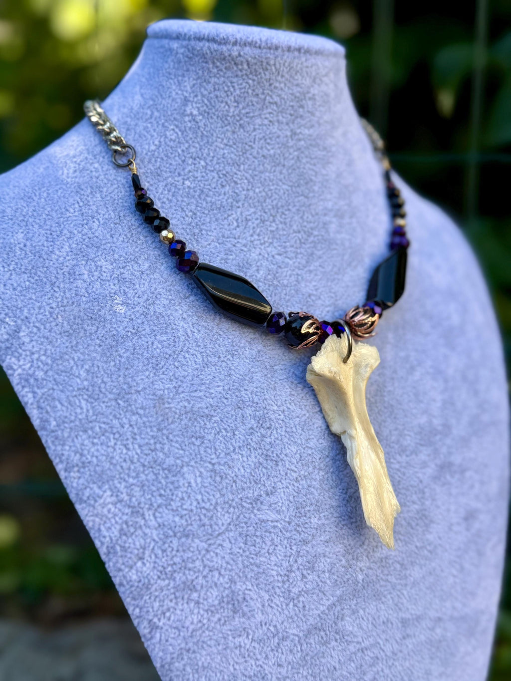 Gender-Neutral Beaded Necklace with Found Bone