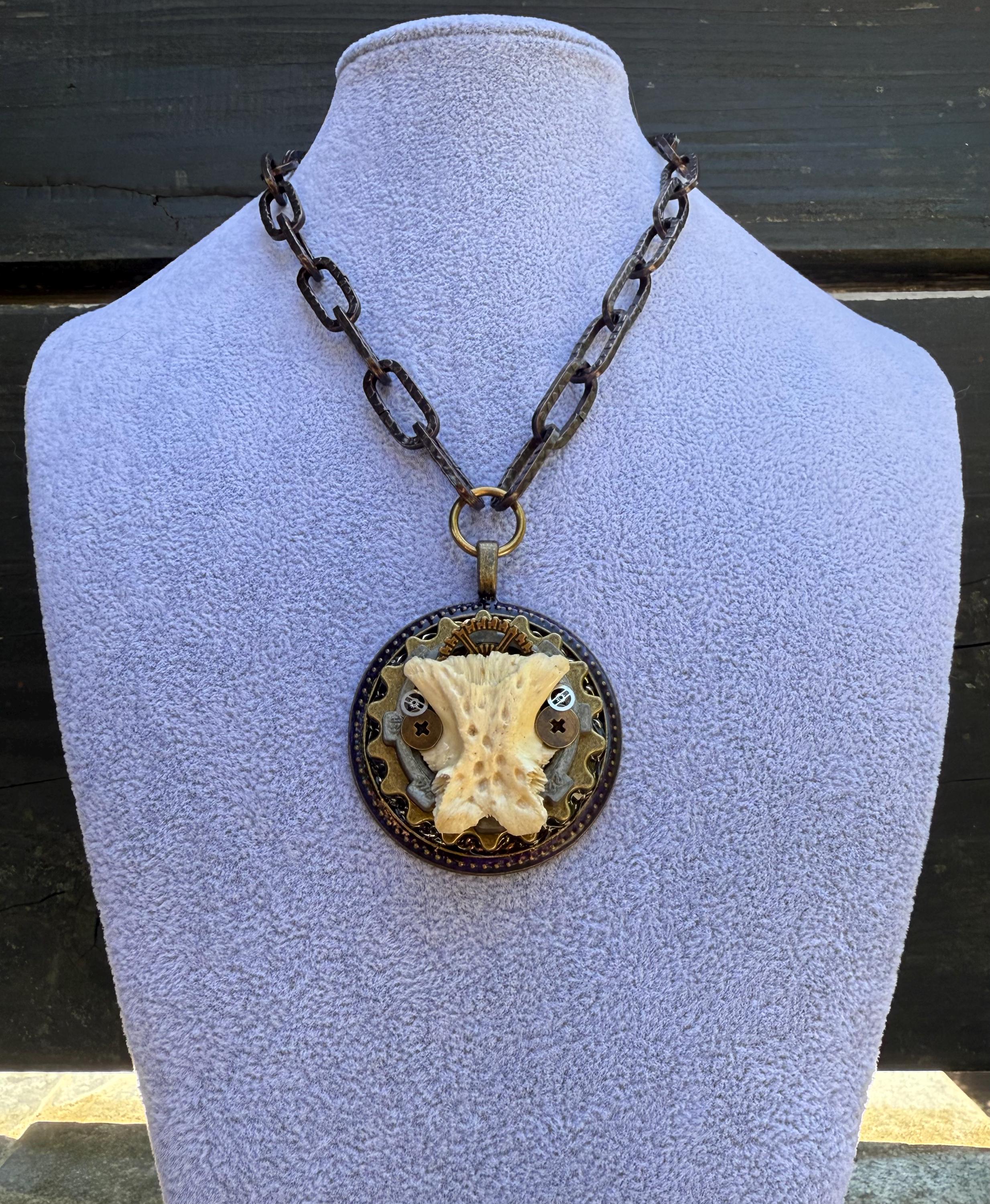 Gender-Neutral Chain Necklace with Bone Pendant