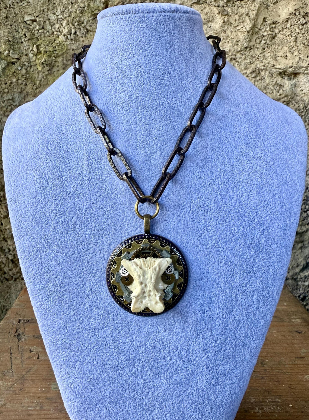 Gender-Neutral Chain Necklace with Bone Pendant