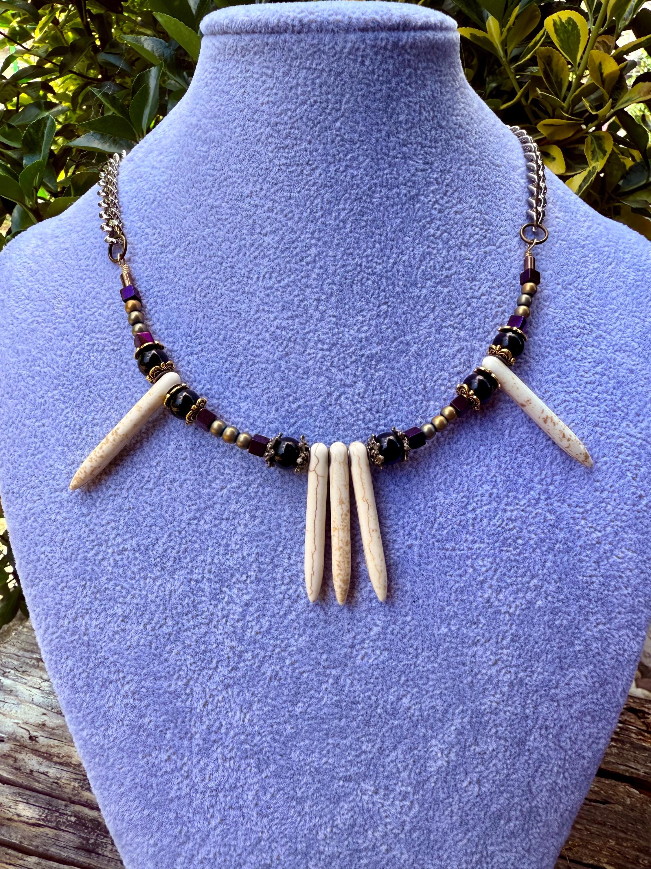 Gender-Neutral Beaded Necklace with Howlite Stone