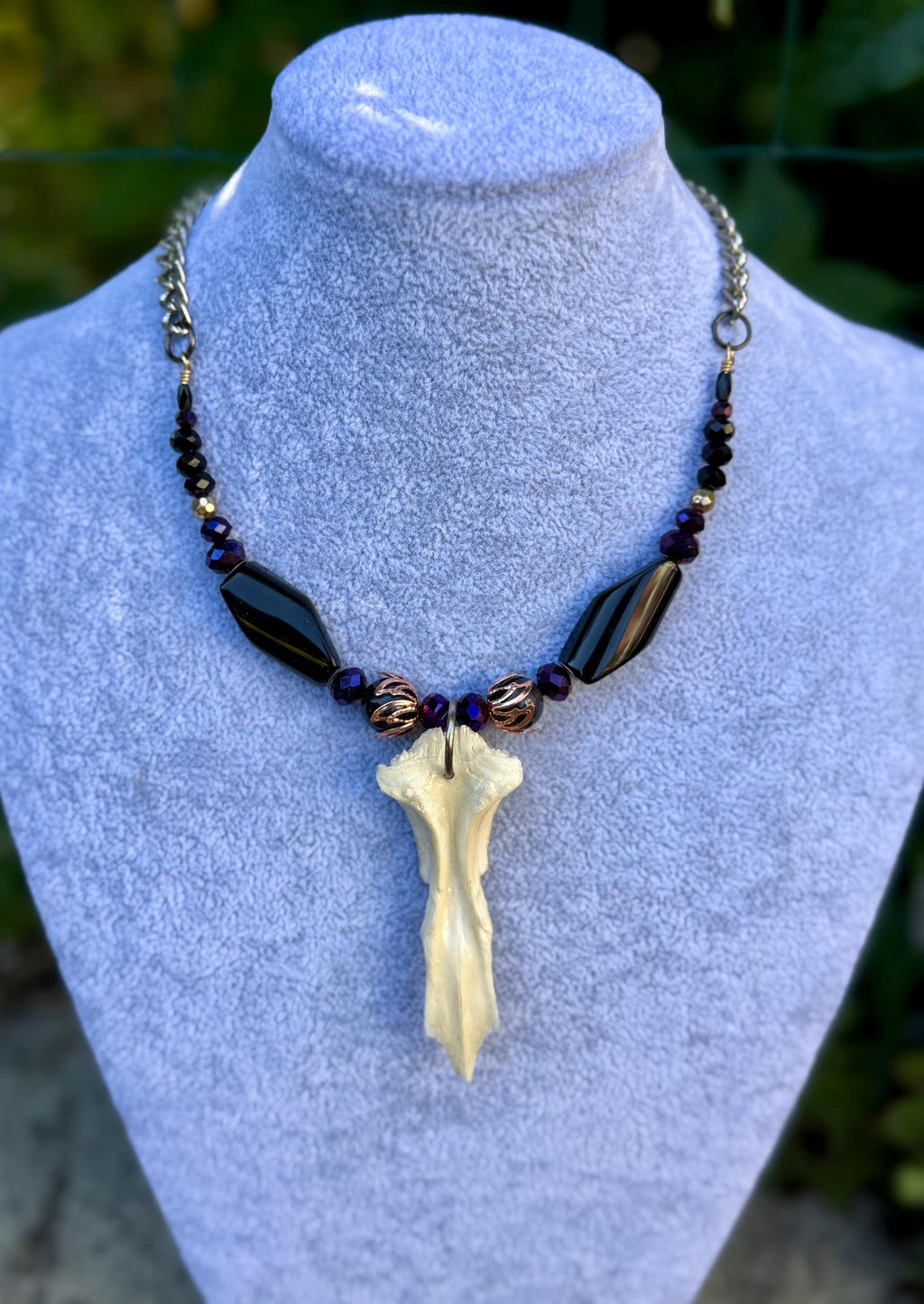 Gender-Neutral Beaded Necklace with Found Bone