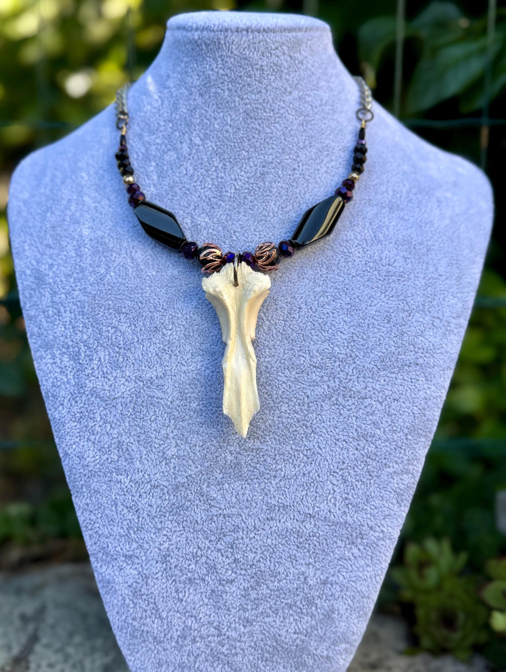 Gender-Neutral Beaded Necklace with Found Bone