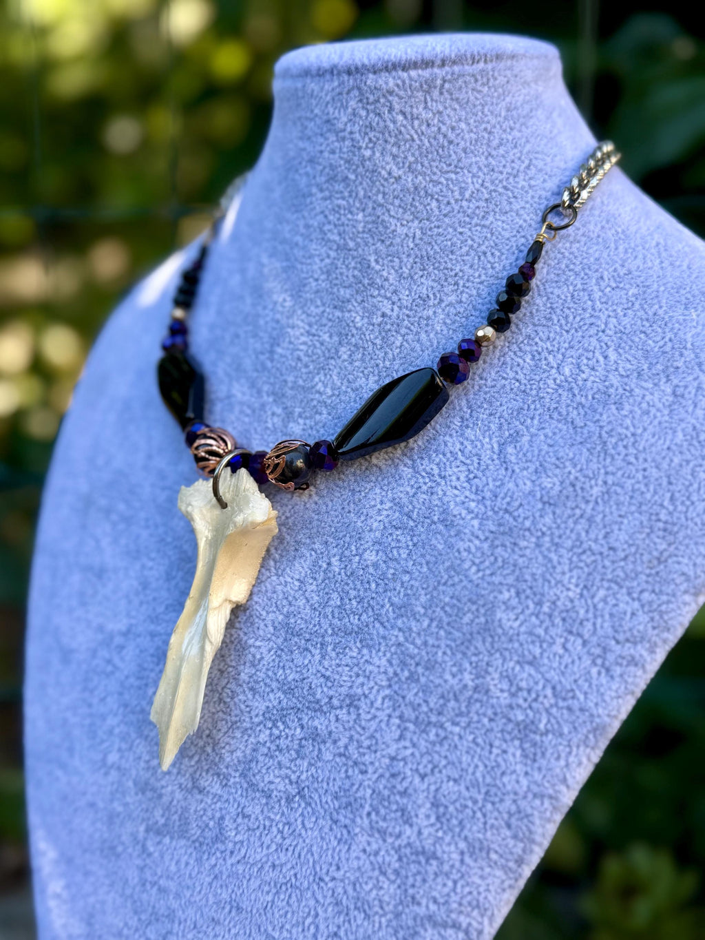 Gender-Neutral Beaded Necklace with Found Bone