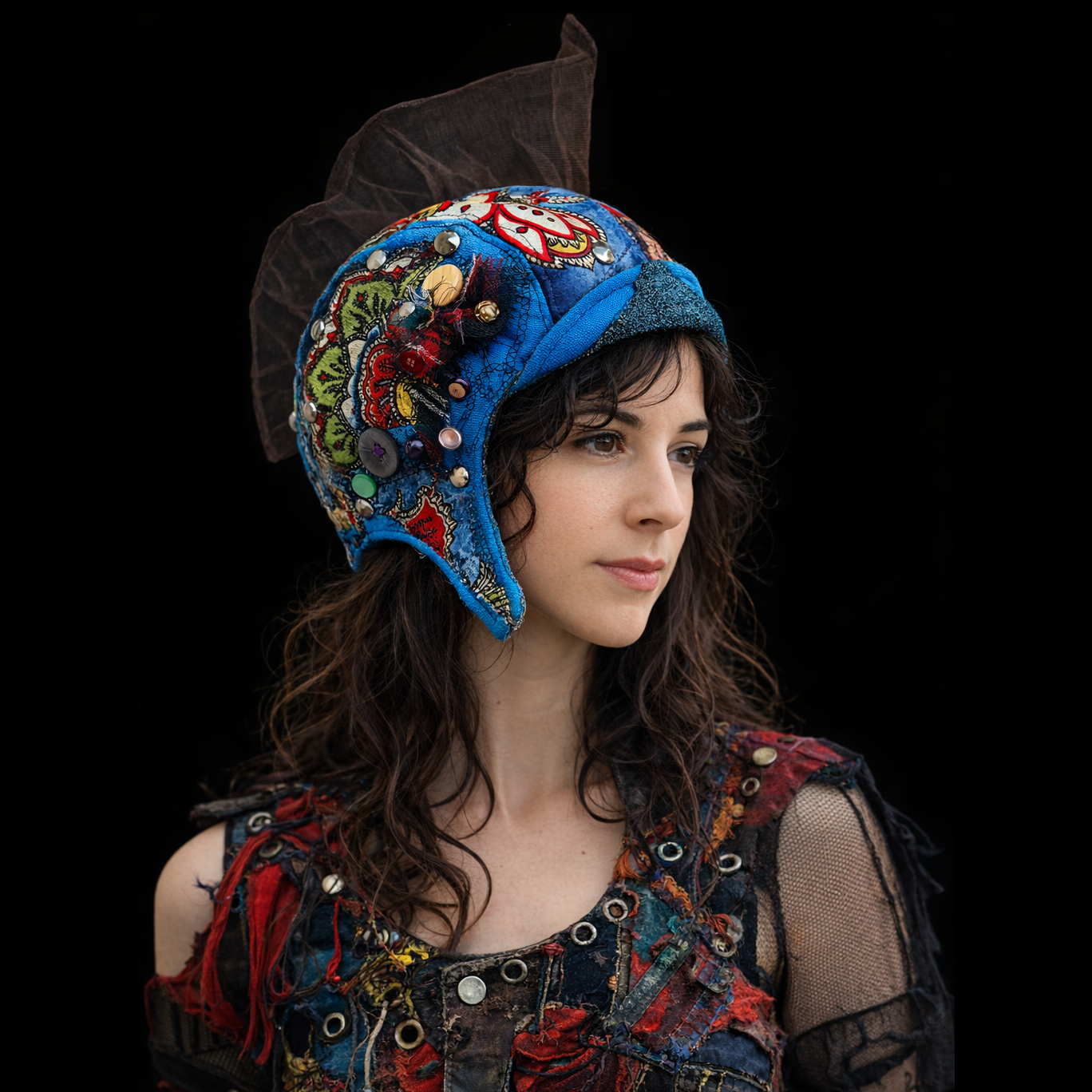 Postapocalyptic Circus Aviator Hat with Crest